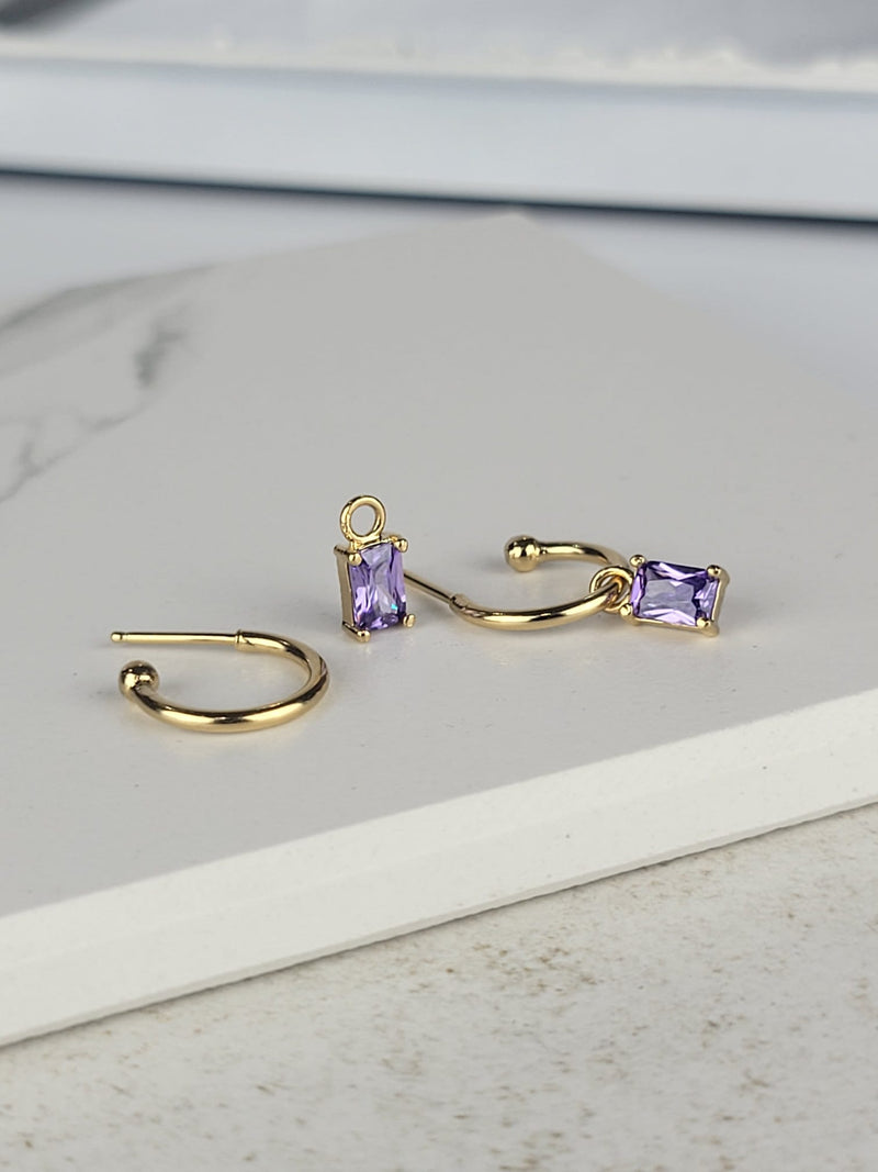 Single Earring Stone Charm-Amethyst