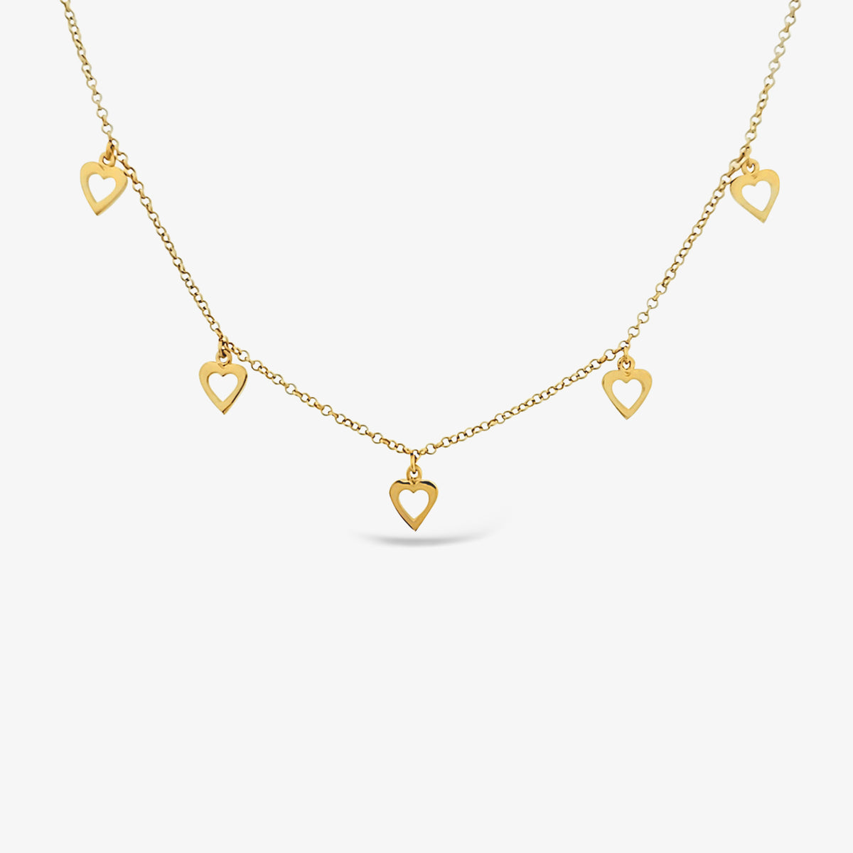 Five Dangling Open Hearts Necklace