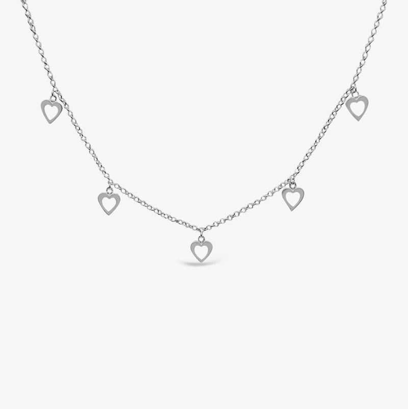 Five Dangling Open Hearts Necklace