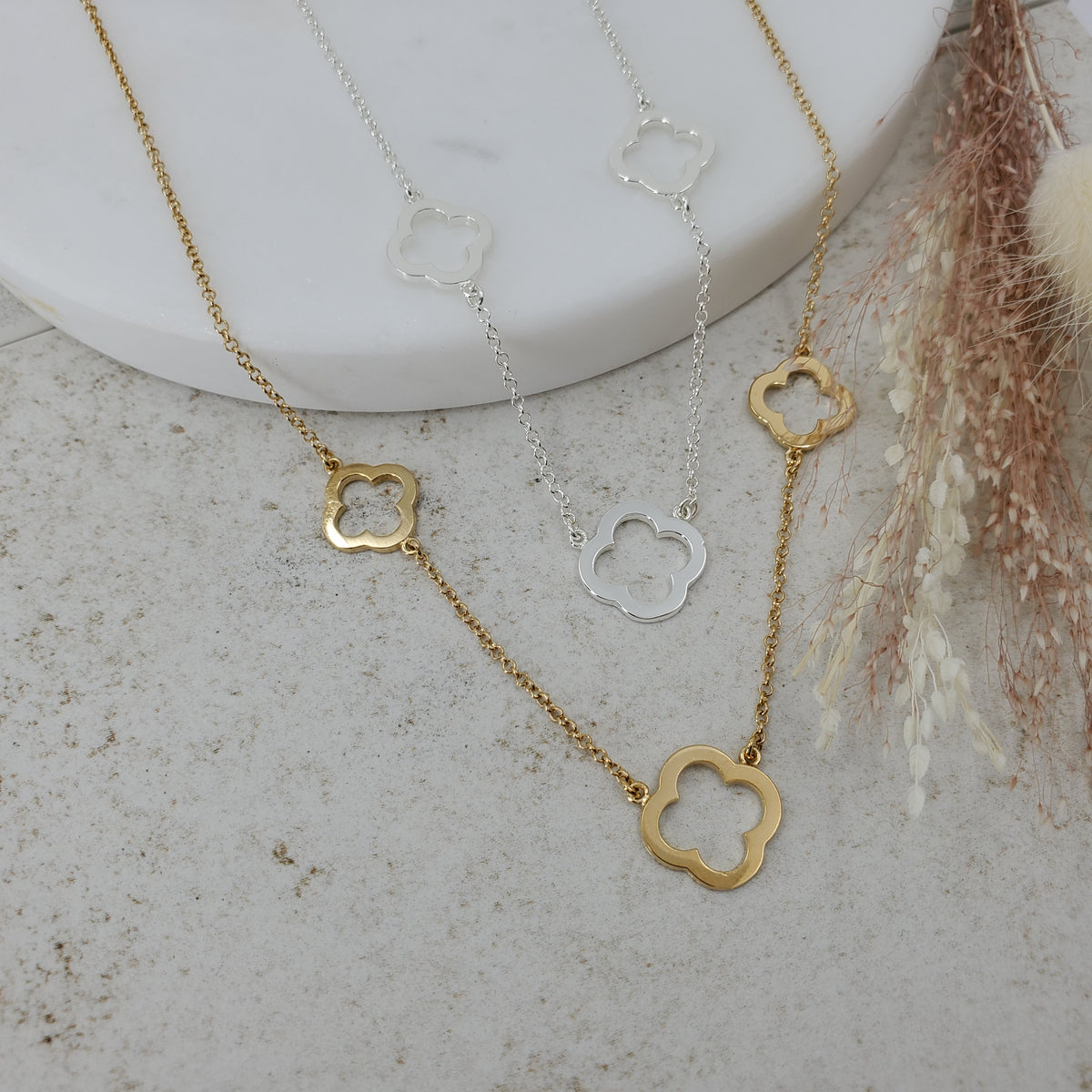 Three Open  Four Clover Necklace