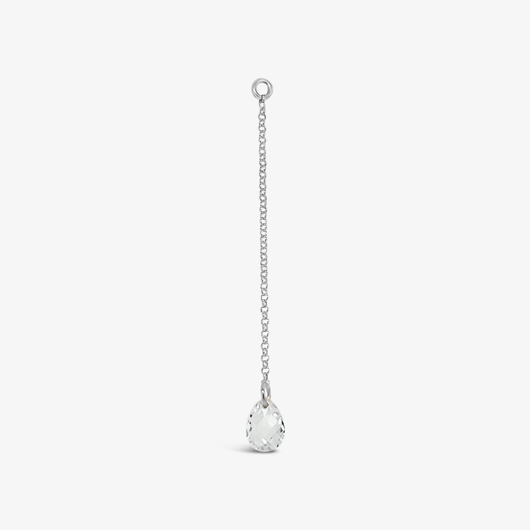 Single Briolette CZ Drop Earring-White