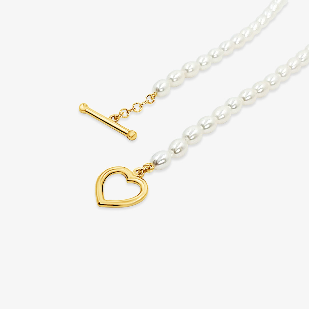 Heart Toggle Clasp with Freshwater Pearls Necklace